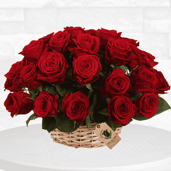 Basket Of Red Roses - Black Tulip Flowers WLL
