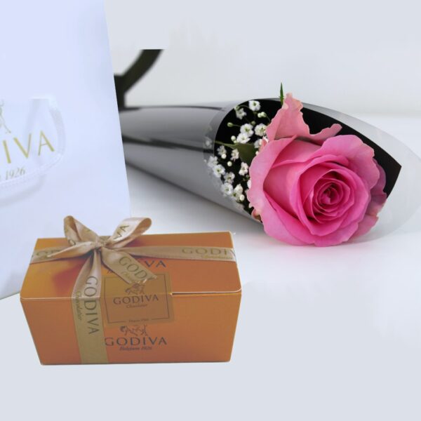 Single Pink Rose with godiva