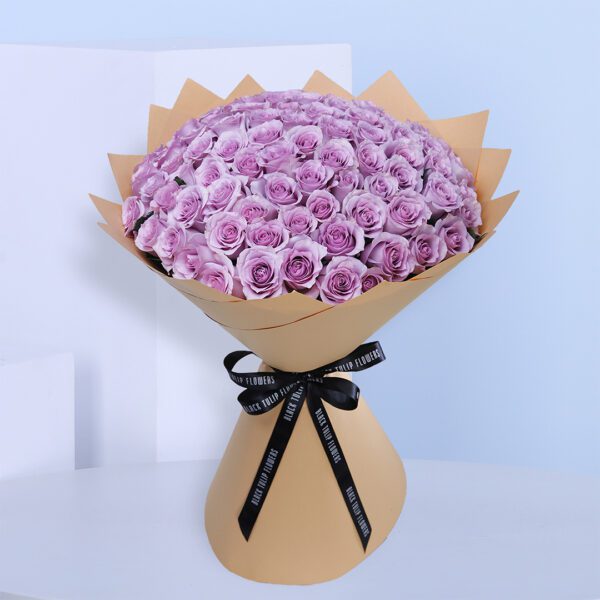 150 purple flowers bouquet