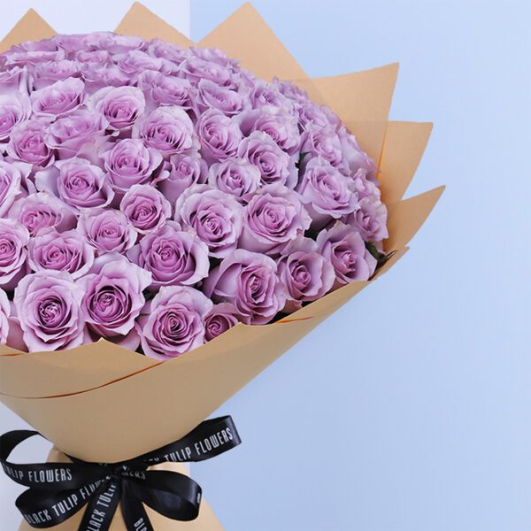 150 purple flowers bouquet