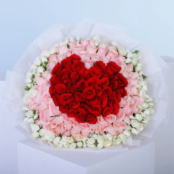 Red, Pink and White Roses Bouquet