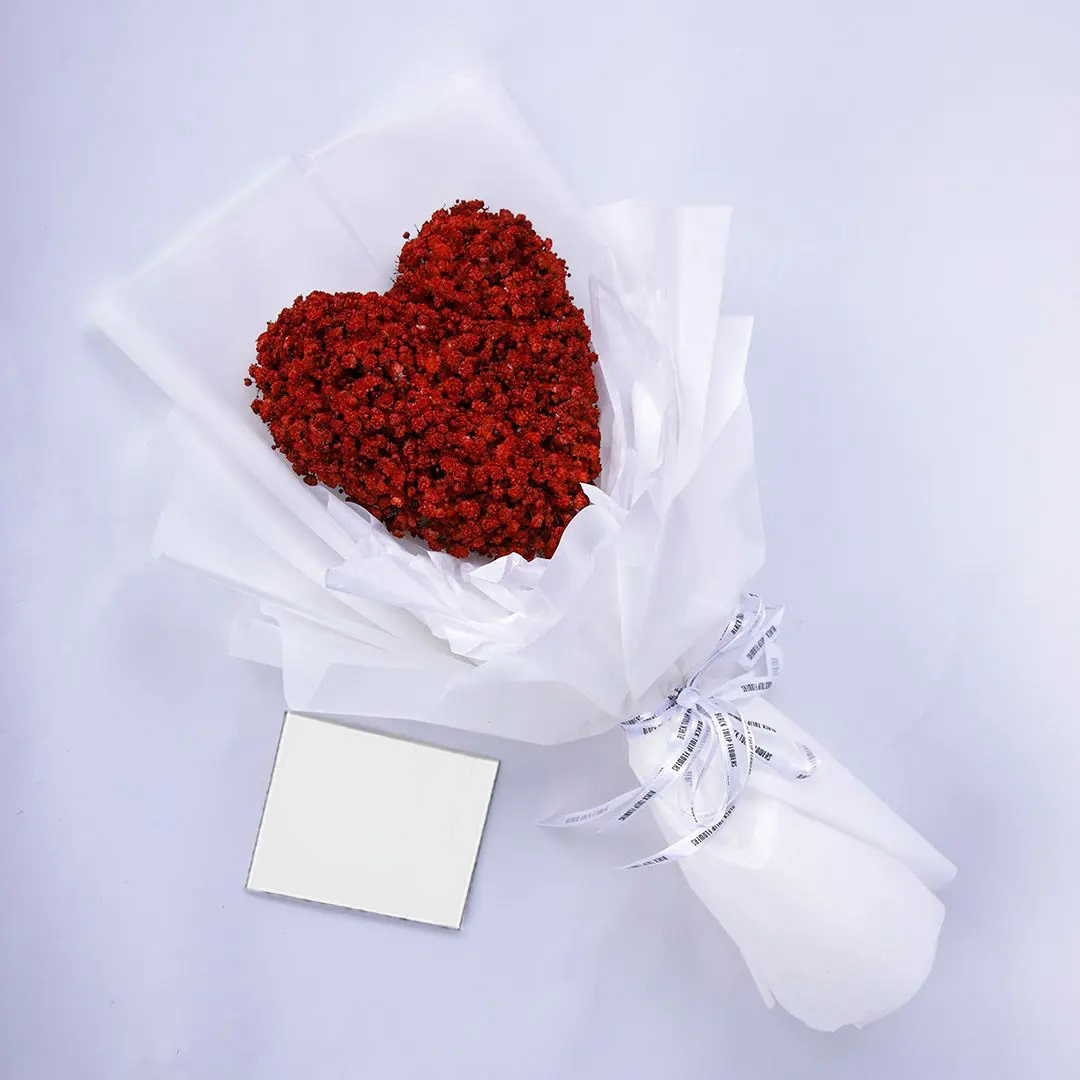 Pure Red Heart Spray Painted Red Heart Shaped Bouquet