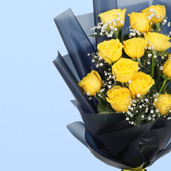 Yellow Roses in Black Wrap