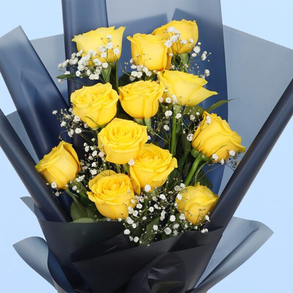 Yellow Roses in Black Wrap